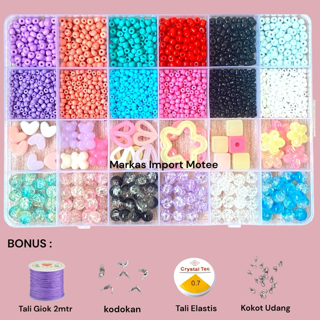 Manik manik Gelang MoTe Pasir 6/o - 4mm+Toping Free Box (+Senar Elastis) Murah Manik Import Murah By