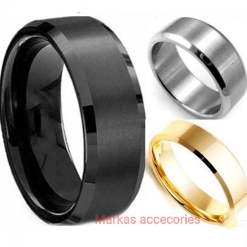 Best Seller  Cincin Titanium Pria Wanita Keren Unisex Silver Emas Hitam Perak Titanium Asli