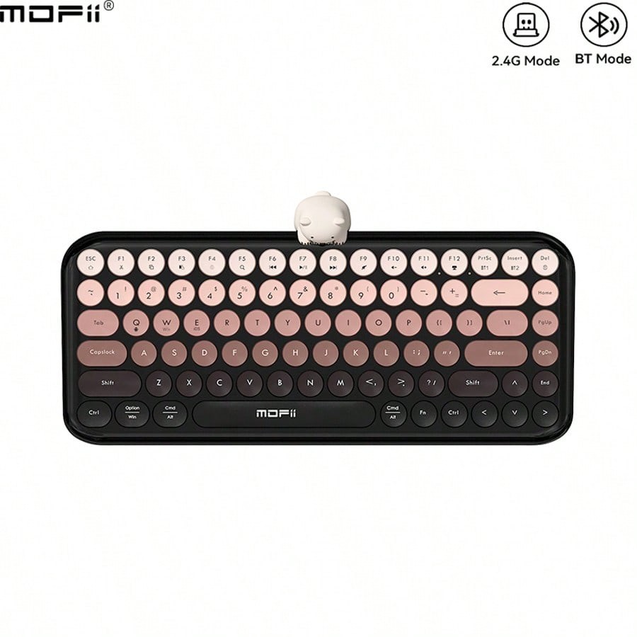 Bluetooth+USB Wireless Keyboard 84 keys Retro Round Keycaps Cute Bear Wireless Keyboard for Windows/