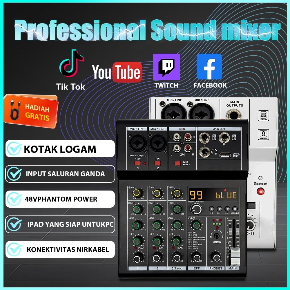 【COD】 Audio mixer /Mixer 4 chanel / KP4 Professional mixer mini/ Amplifier Bluetooth Mini mixer ashl
