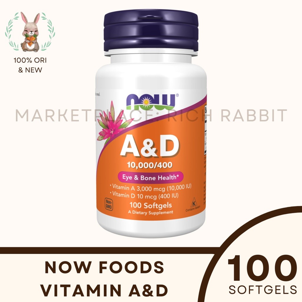 Now Foods A&D 10000 / 400 IU Vitamin A D Vit A & D AD 10000IU 400IU Eye Immune 100 Softgels