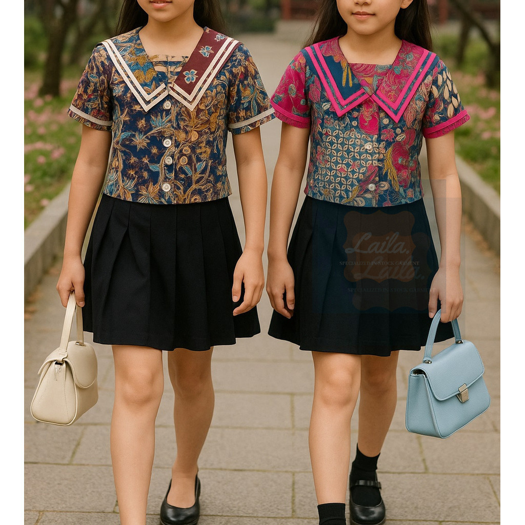 Blus baju kemeja pakaian anak perempuan katun stretch motif batik umur 2-9 tahun croptop