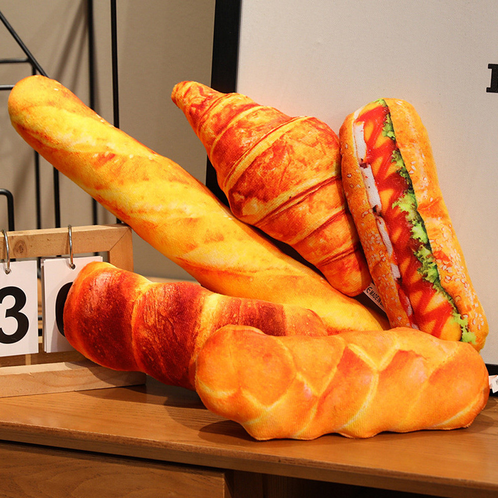 BakeryFun Plush Toys Hotdog Croissant Baguette Twist Bread Pillows Simulated Pastry Cushion Creative