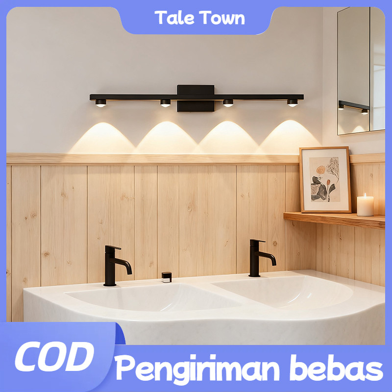 Lampu Dinding Kamar Mandi Modern 4 Lampu LED Tahan Air, Lampu Cermin Kamar Mandi Stylish Hitam Lampu