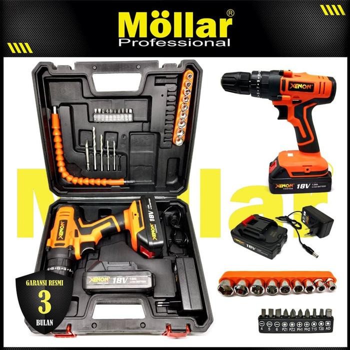 Cordless Drill Impact Mesin Bor Baterai Tembok Beton 18 V Full Set 2 Baterai XENON CDID1845 Bor Port