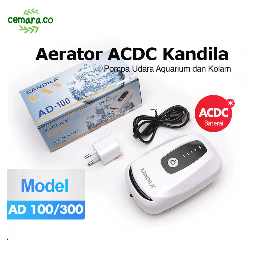Aerator Aquarium ACDC Kandila OXY AD 100 AD 300 Pompa Udara Aquarium Kolam Portable Baterai Cas Cema