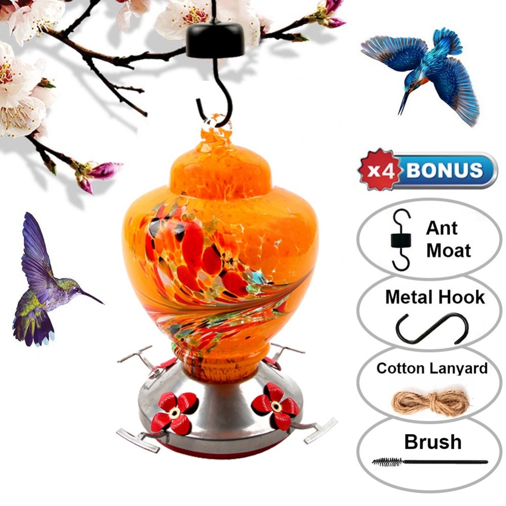 Bird Feeder Hummingbird Feeder Painted Glass Flower Hummingbird Water Feeder Food Container For Gard