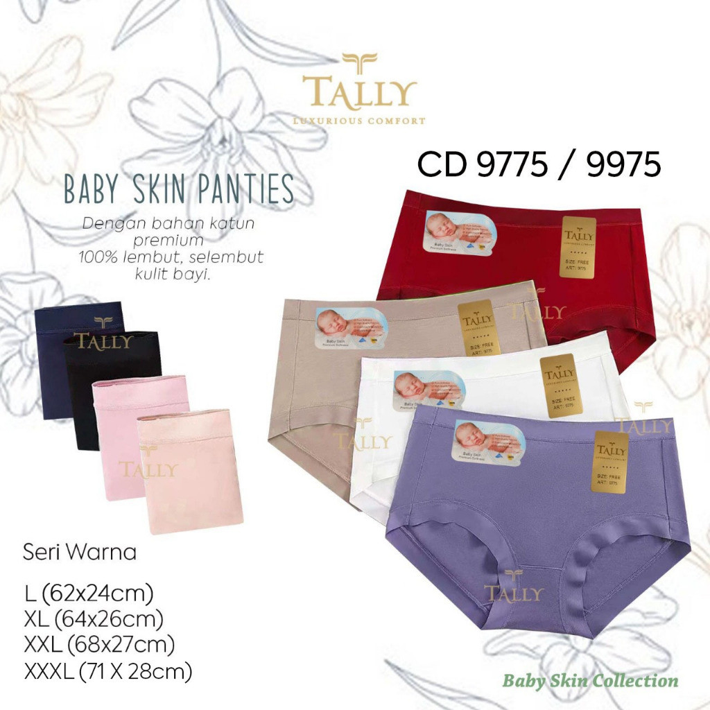BRIGIXSHOP Tally 9775 Baby Skin (isi 3, 6, 12 pcs) Cd/Celana Dalam Wanita Katun Premium Pola Maxi 10