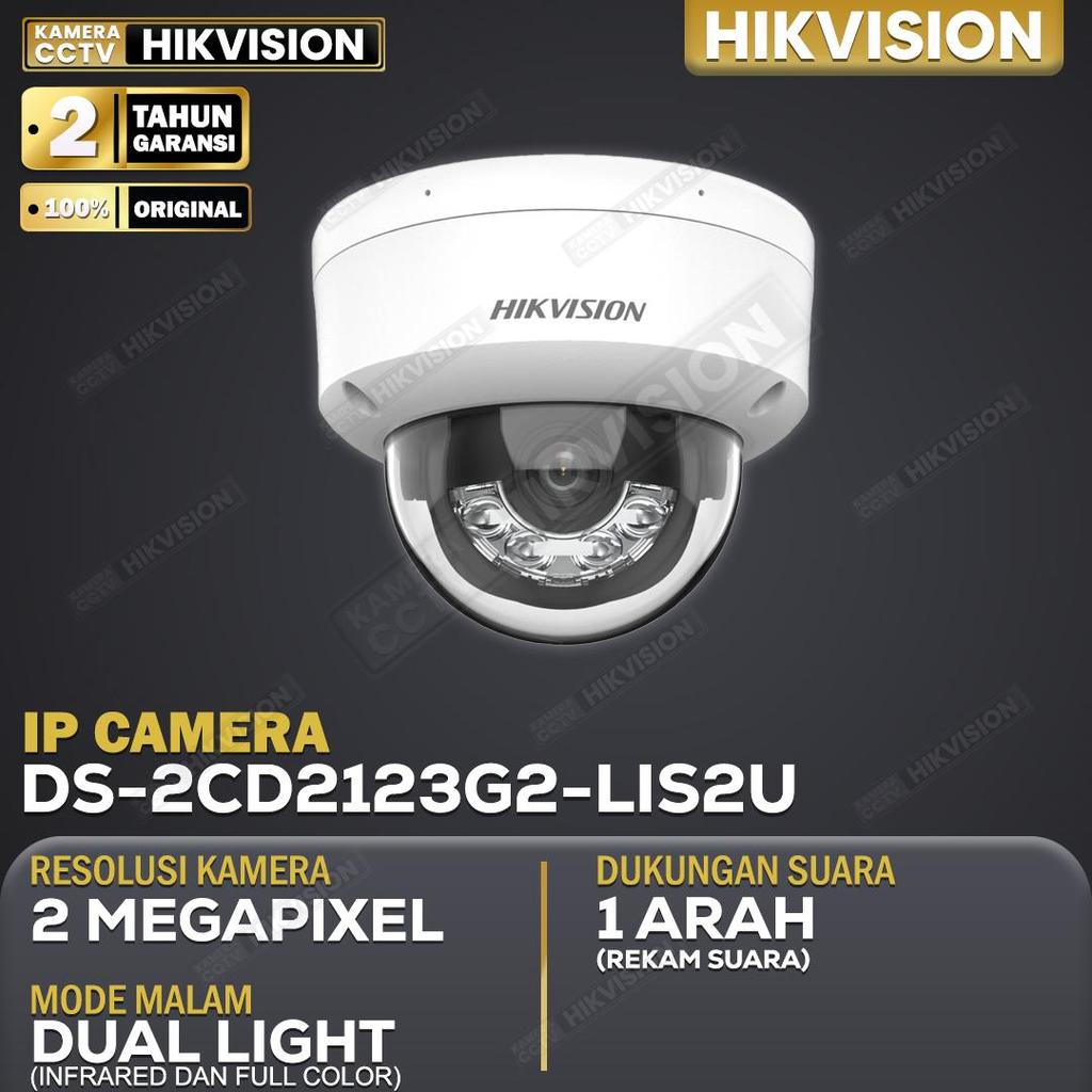 HIKVISION DS- 2CD2123G2- LIS2U Kamera CCTV IP CAM 2MP Dome Indoor Smart Hybrid Light Bisa Rekam Suar