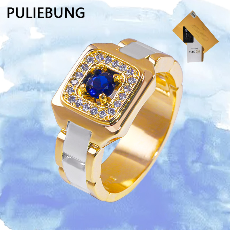 PULIEBUNG - Cincin Pria Moissanite Berlapis Emas Mewah