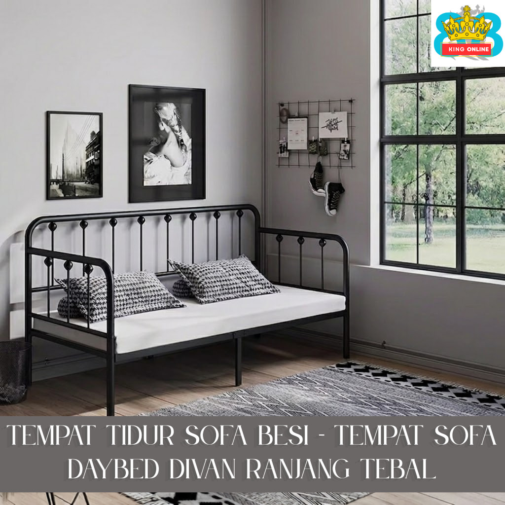 Daybed Besi Minimalis Tempat Tidur Sofa Divan Ranjang Kokoh untuk Rumah