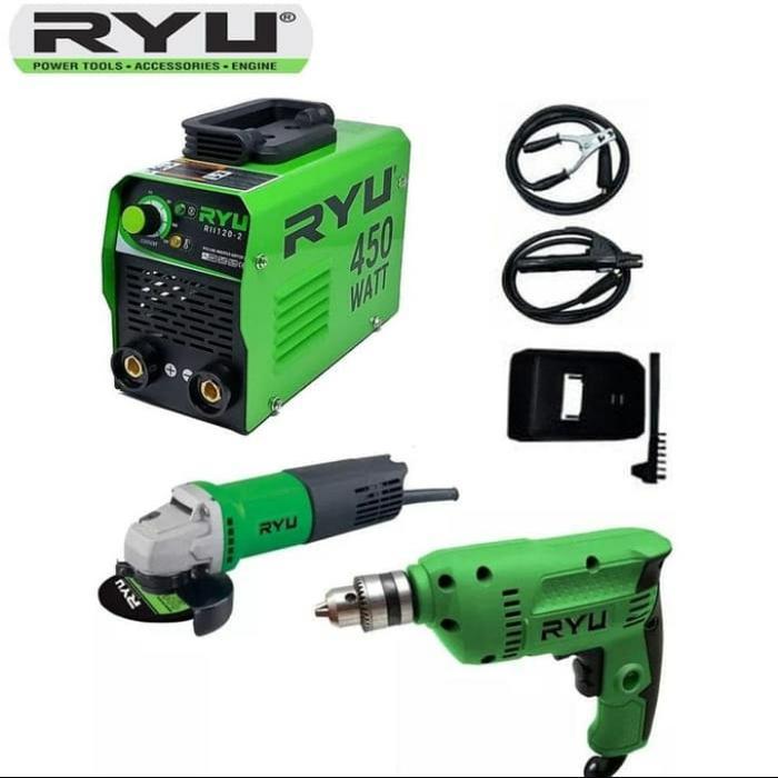 PAKET TEKIRO RYU MESIN LAS 450 WATT GERINDA MESIN BOR LISTRIK TRAFO - LAS GERINDA