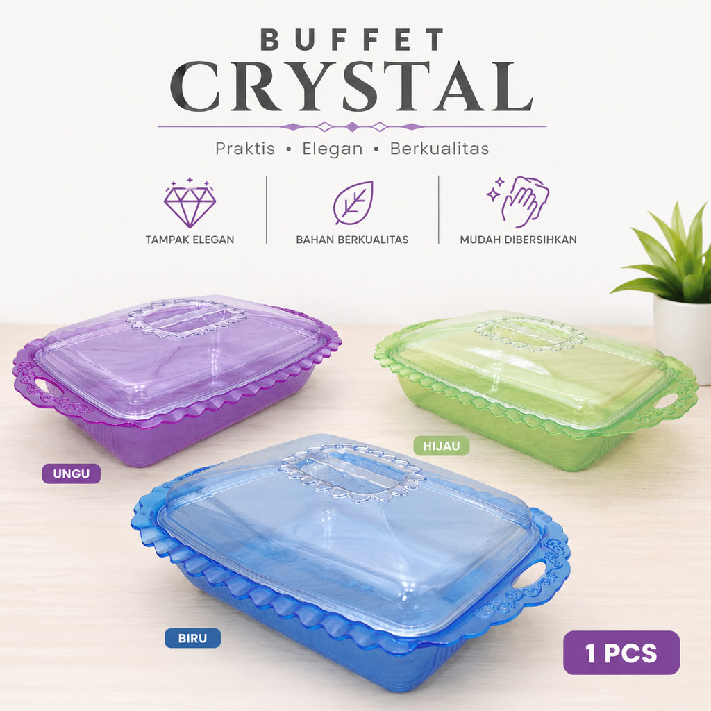 Buffet Crystal Set Tempat Makan Prasmanan Plastik Tutup Bening Wadah Makanan Serbaguna-Basi Prasmana