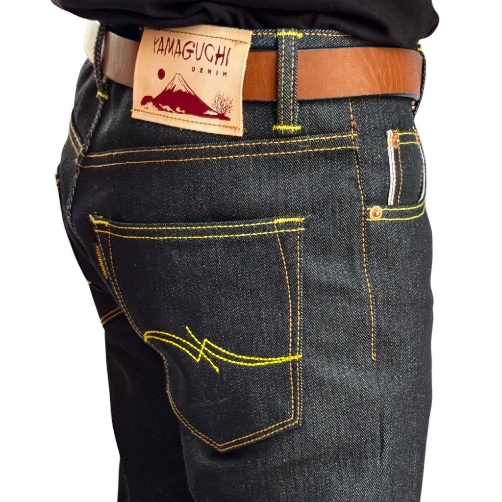 YAMAGUCHI Denim Black Indigo 15oz Selvedge Accent Slim Straight Raw Denim Sanforized 26-41