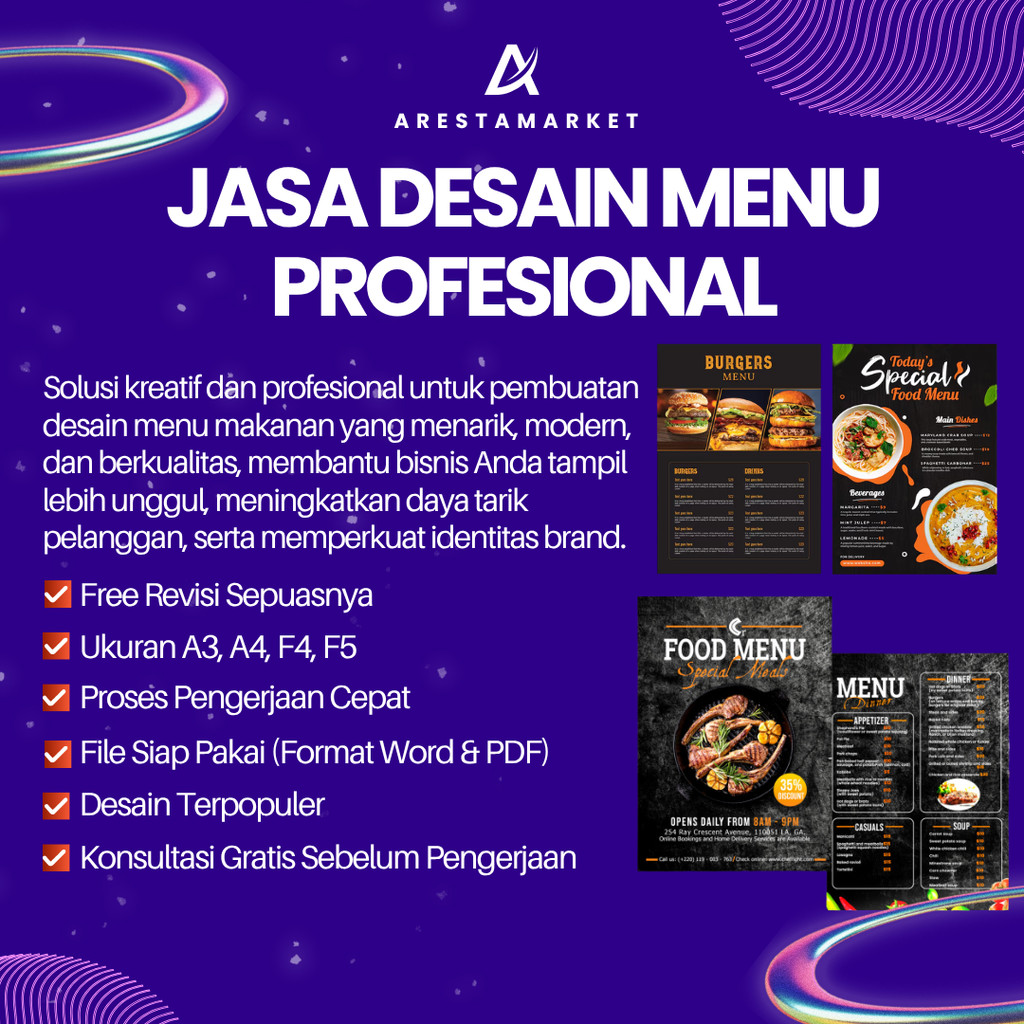 Jasa Desain Menu | Desain Buku Menu | Menu Makanan, Minuman, Katalog, Cafe, Salon, Klinik, Wedding
