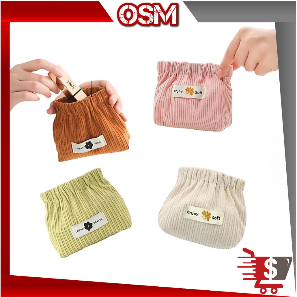 OSM - T6844 Tas Makeup Mini / Pouch Dompet Solid Bahan Corduroy / Lipstick Koin Magnet Serbaguna / P