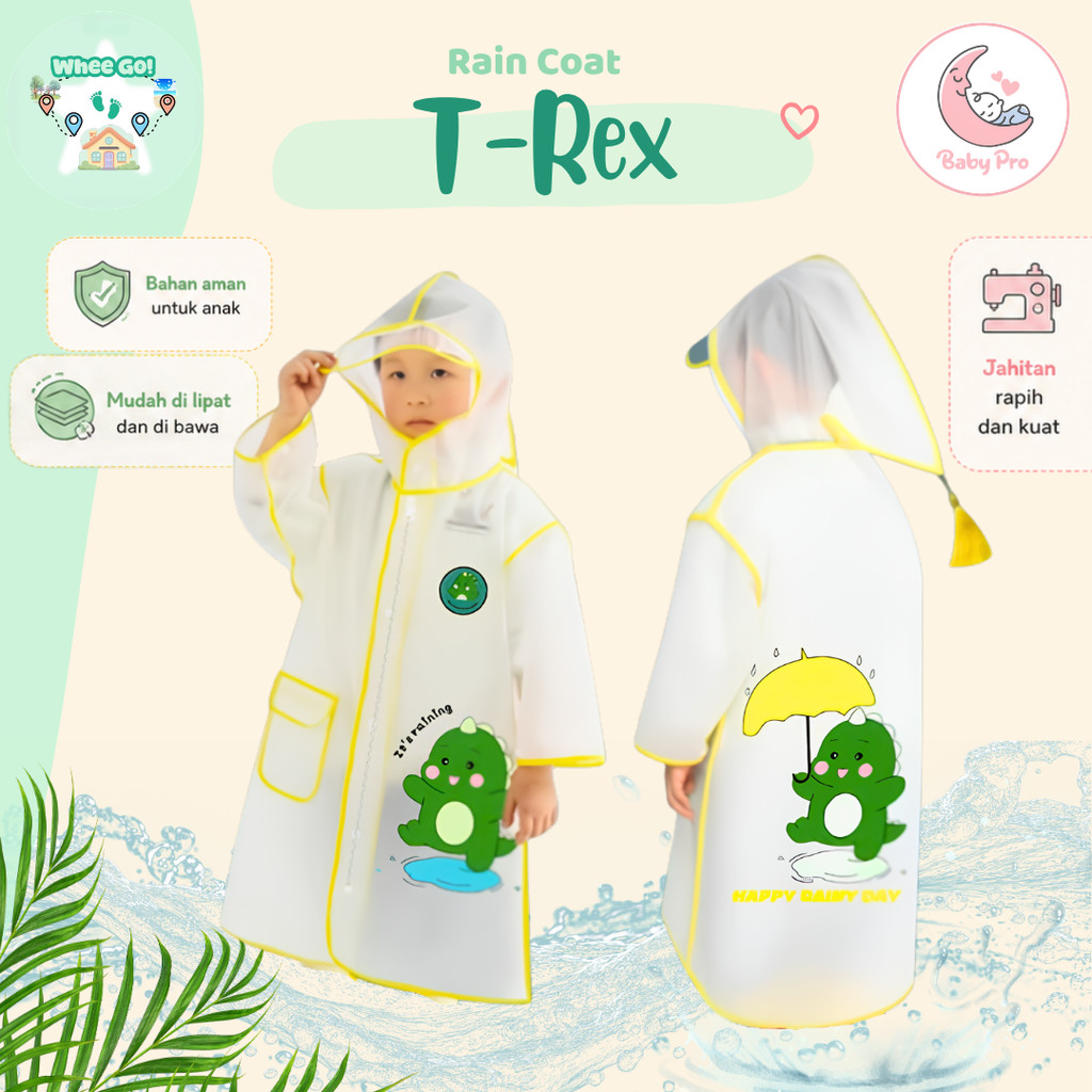 Baby Pro T-Rex Jas Hujan Anak Waterproof Ringan Proteksi Air Lucu Rain Coat
