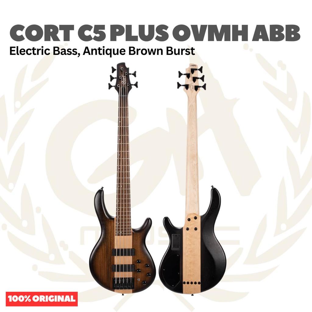 Cort C5 Plus OVMH ABB Electric Bass 5-String, Antique Brown Burst - Bass Listrik Elektrik 5-Senar