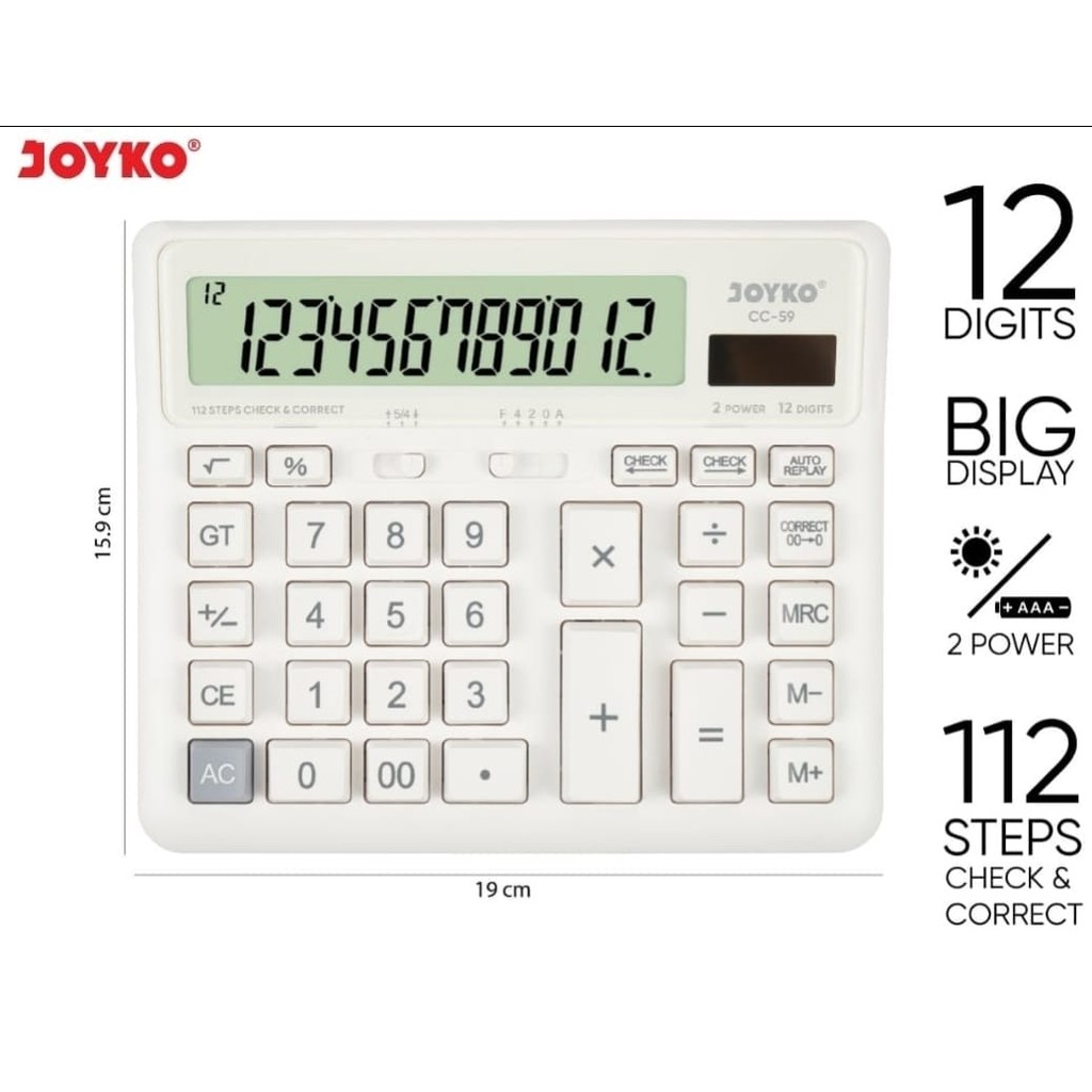 

JOYKO Calculator Besar / Kalkulator CC-59 12 Digits Check & Correct Big Dipslay