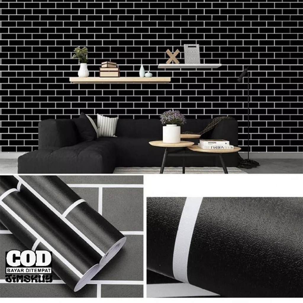 wallpaper dinding motif bata hitam walpapaper dinding aesthetic stiker kamar tidur cowok best seller