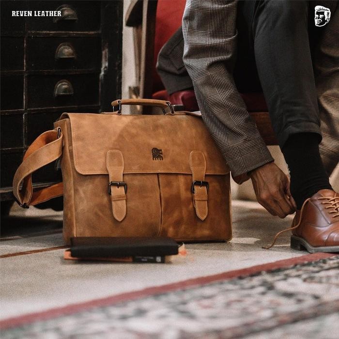 Tas Laptop Kulit 14 inch 11 inch Tas Kerja Kantor Pria Branded Premium - Tan, 11 inch