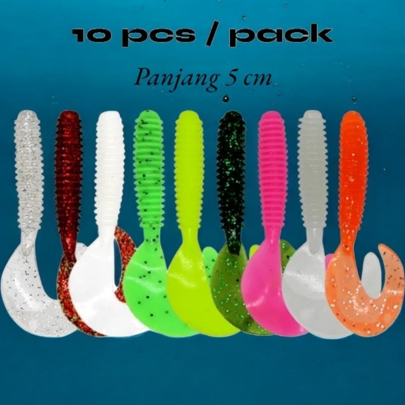 Aquasite soft lure umpan casting Karet 5cm isi 10 pcs | Umpan Cacing Ekor Sabit | softlure Curly Tai