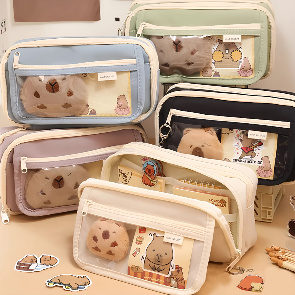 Tempat Pensil Korea Kapibara Kotak Pensil Sekolah Jumbo Perlengkapan Alat Tulis Multifungsi