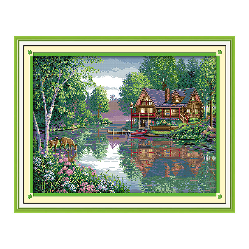 

Leisurely Cottage Cross Stitch Kit Pattern Chinese Style Embroidery 11CT 14CT Needlework Household Landscape Decorative Painting