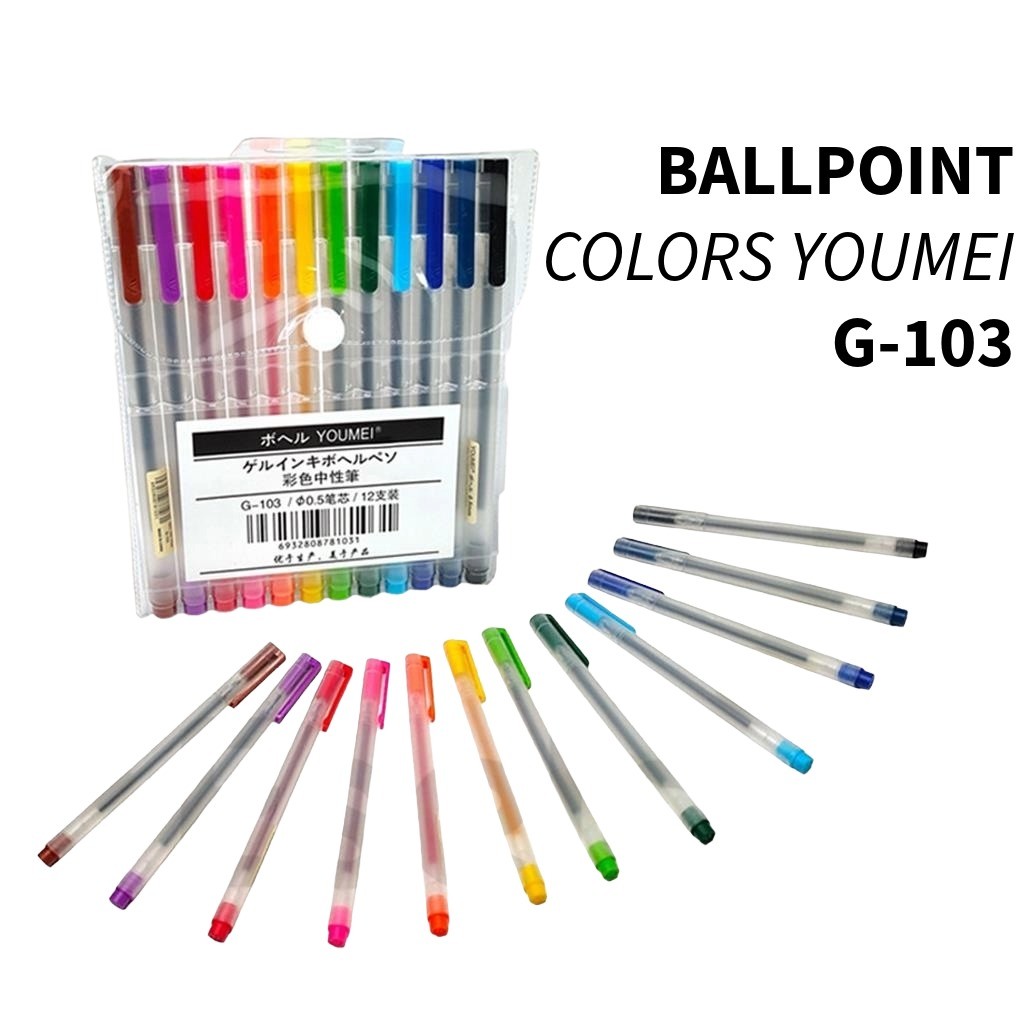 

12warna pulpen gel warna warni / 12pcs pulpen gel warna warni / Pulpen Gel Youmei 12 Colors G-103