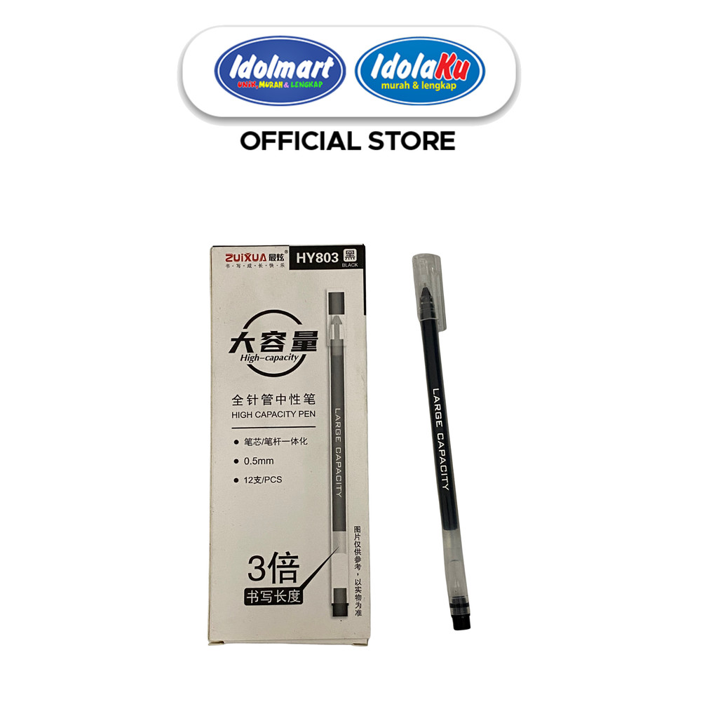 

IDOLMART Pulpen Gel Hitam High Capacity 0.5mm Per 1 PCS Zuxua HY803