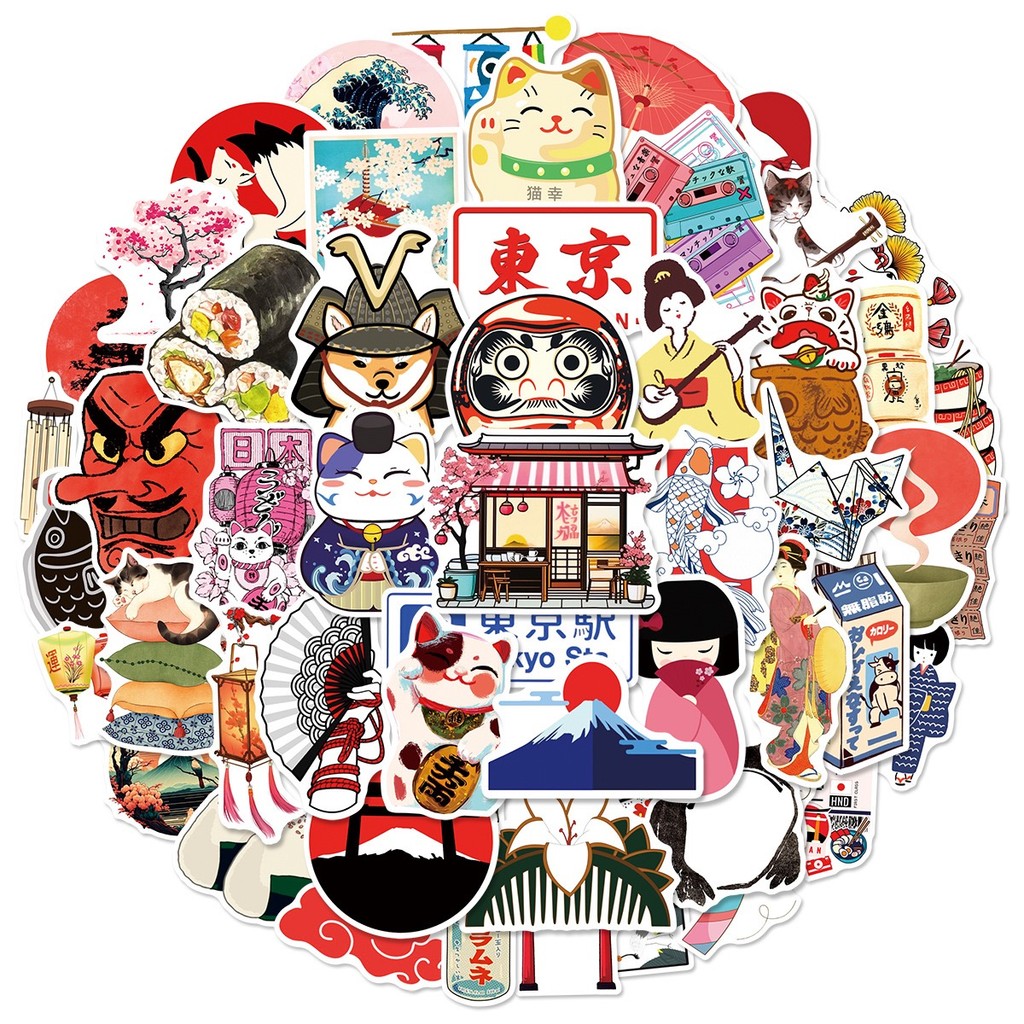 

10/50pcs Vintage Japanese Traditional Culture Stickers Scrapbook Diary Laptop Luggage Skateboard Anime Girls Graffiti Decal Toys