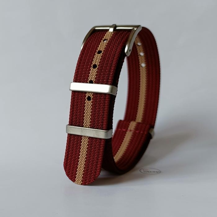READY | Tali Jam Nato Strap Ribbed Nylon Burgandy-Khaki Pm-21 - 20mm