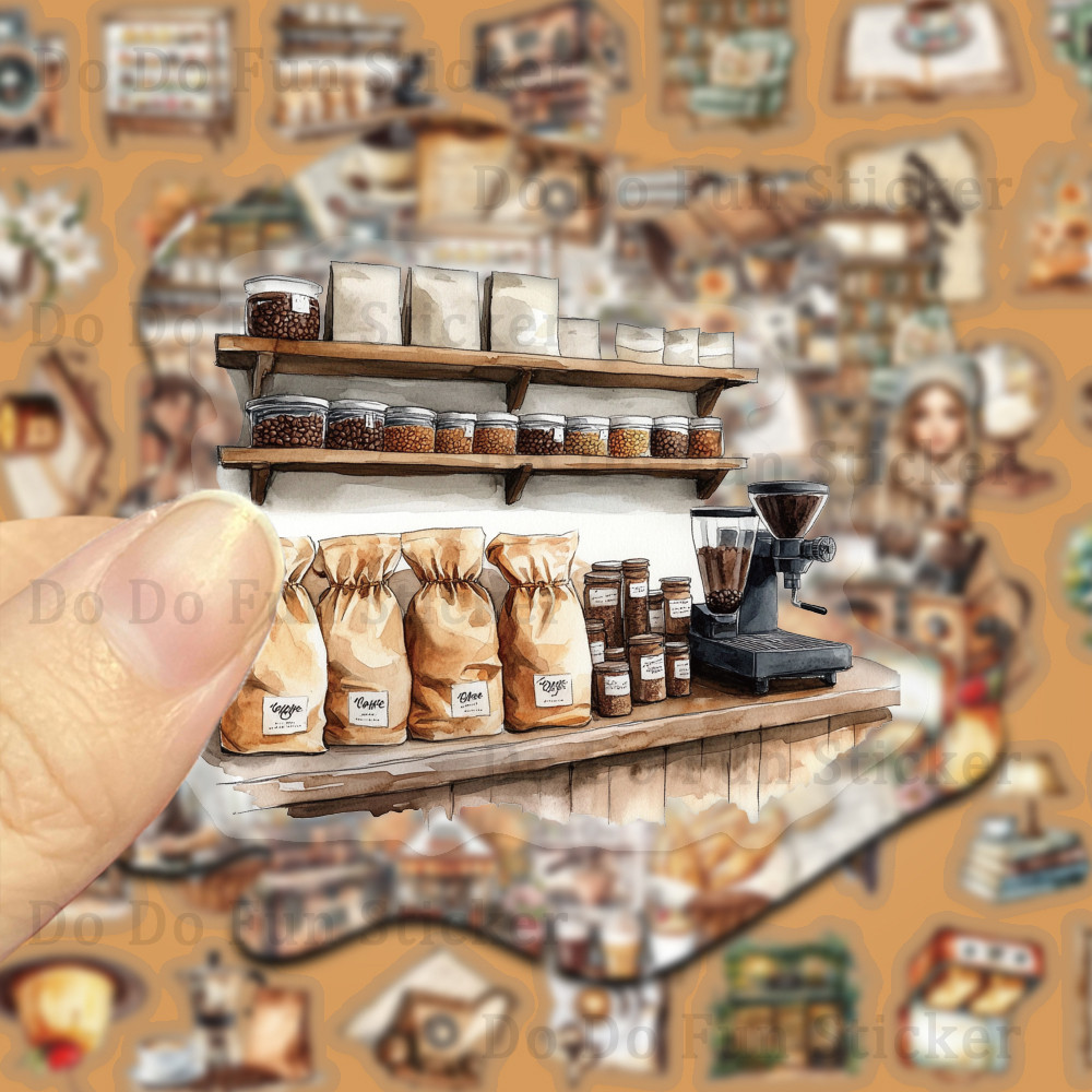 

50PCS Retro Art Cafe PET Sticker Waterproof Oil proof Transparent Art Literary Warm Decoration Book Phone Case Guitar Water Cup