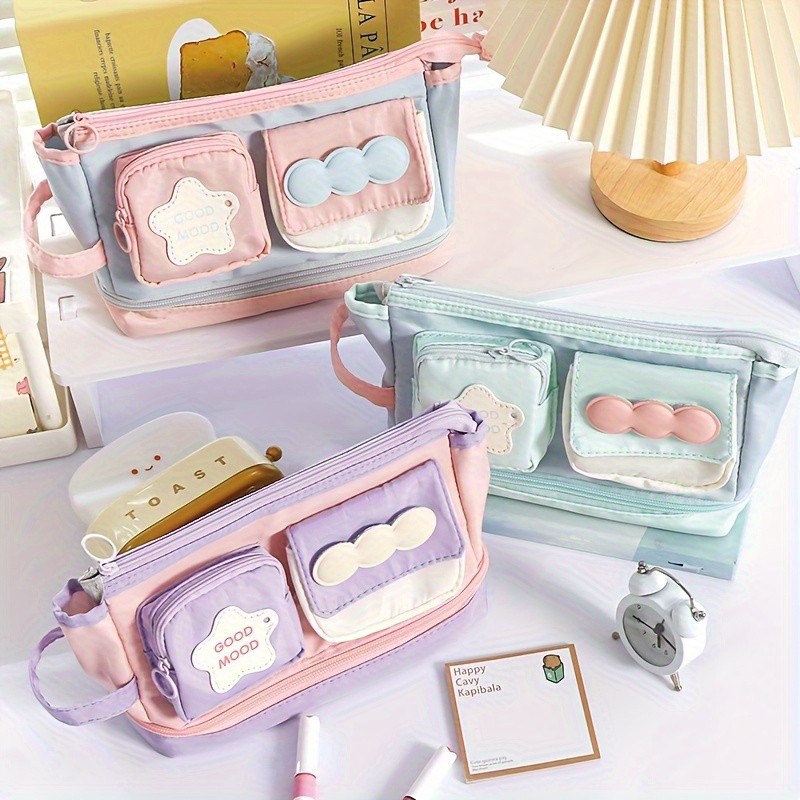 

Blok Warna Dopamin 1pc Kotak Pensil Siswa Kapasitas Besar, Tas Alat Tulis Klasifikasi Multi-Saku, Kain Genggam Kantong Perlengkapan Sekolah Nyaman, Penguasa Desktop Kampus dan Set Penyelenggara Eraser