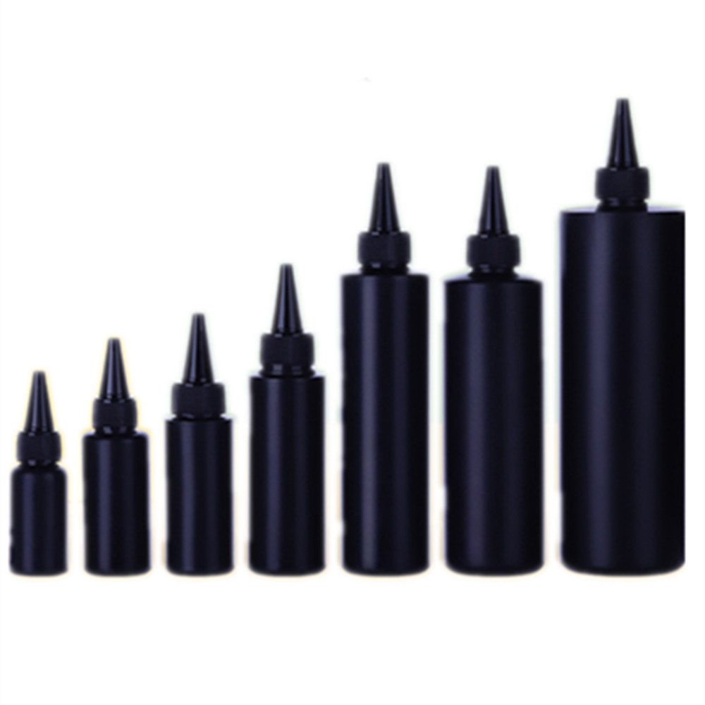 

black HDPE cylinder round 1/2/4/8oz 30ml/100/200/250ml/500ml plastic soft bottle , with Twist, pointed mouth top cap for Uv Glue