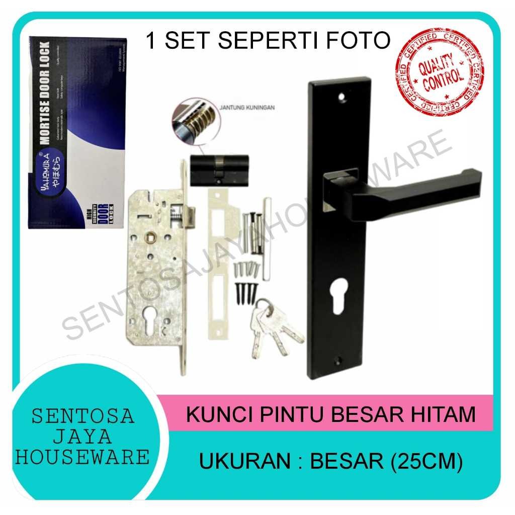 KUNCI PINTU BESAR HITAM SET / HANDLE PINTU BESAR LARGE 25CM HITAM SET