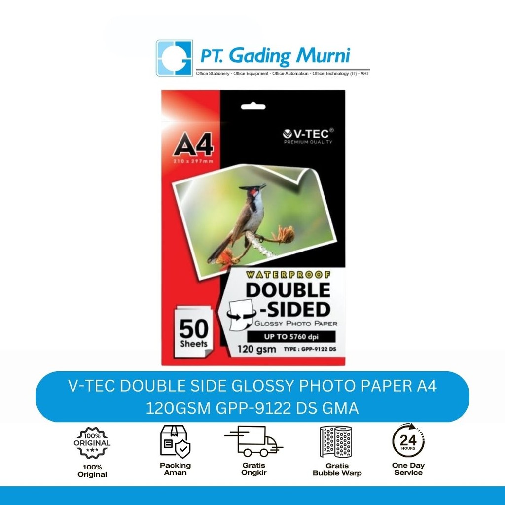 

V-TEC DOUBLE SIDE GLOSSY PHOTO PAPER A4 120GSM GPP-9122 DS GMA