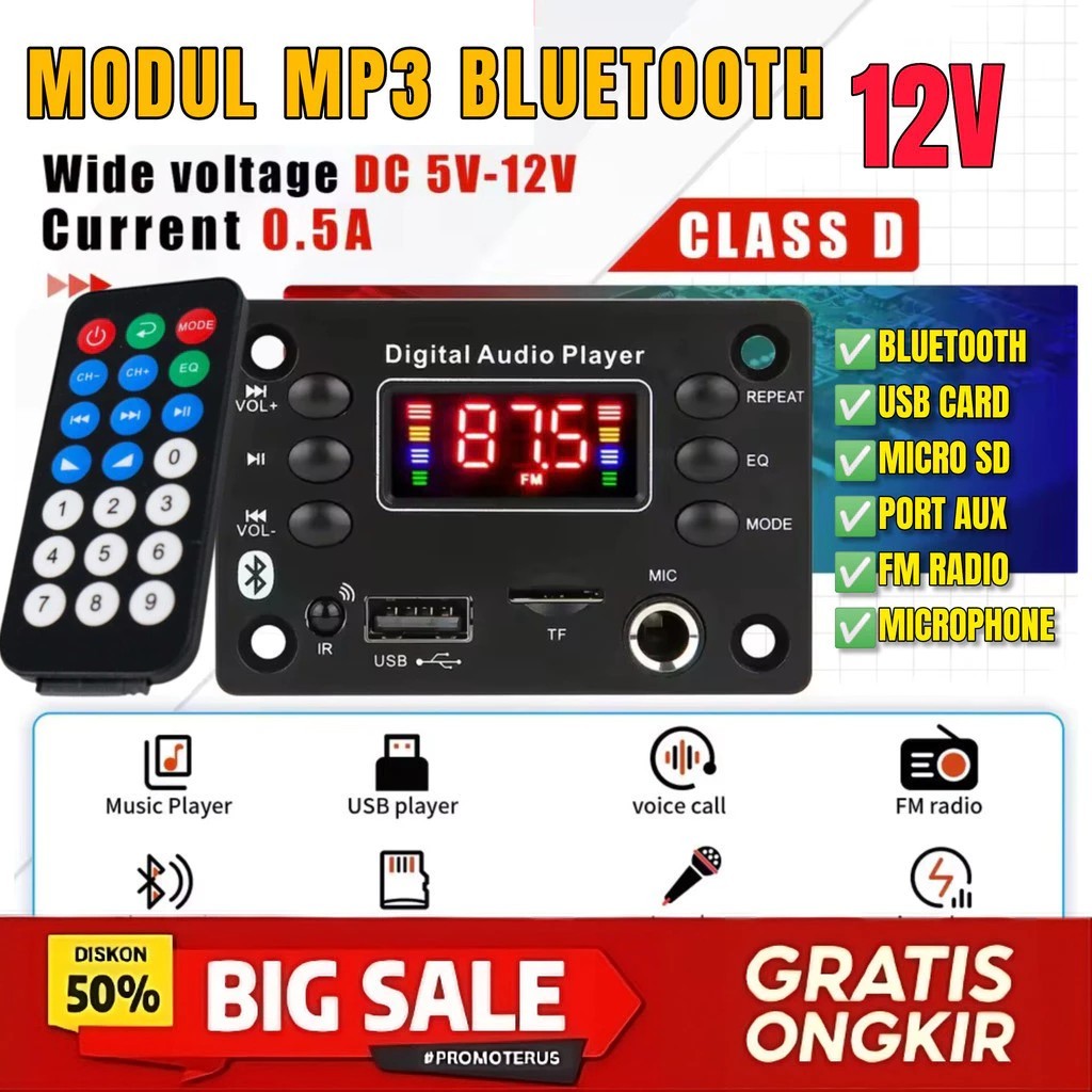Mp3 Bluetooth Karaoke Modul MP3 Bluetooth kit modul With Remote Fitur USB Radio Mic SD card DC 12V