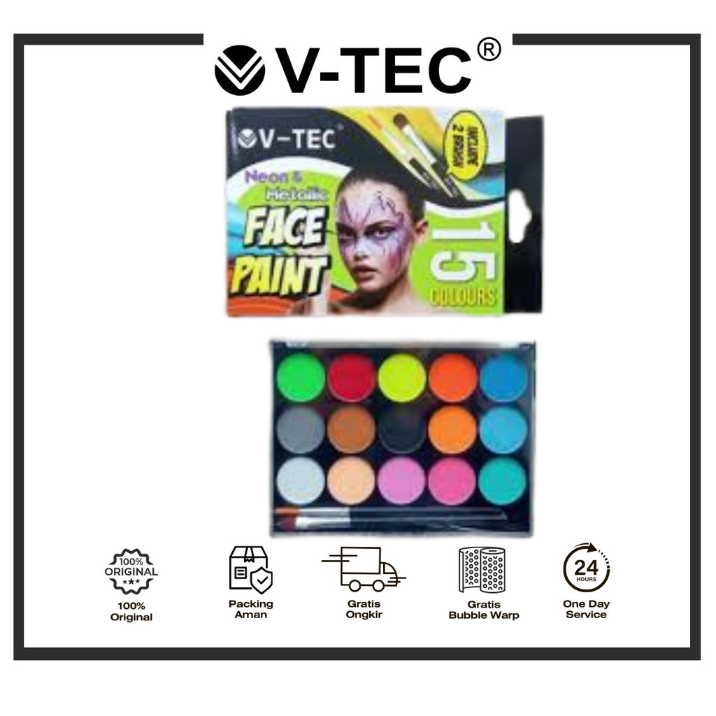 

V-TEC FACE PAINT FP 401/15 NM FACE & BODY (15 WARNA-NEON METALLIC) SET