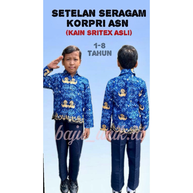 JOVSHOP [READY STOCK] Seragam Batik Korpri Baju Profesi Guru Laki-Laki Bahan Premium/Kostum ASN Anak
