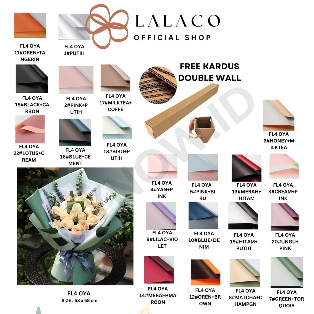 

LALACO - (5 LEMBAR) - FL4 OYA SMALL 38.5*45CM Kertas Bunga Buket Dua Warna Bi Color/Kertas Buket Florist Cellophane