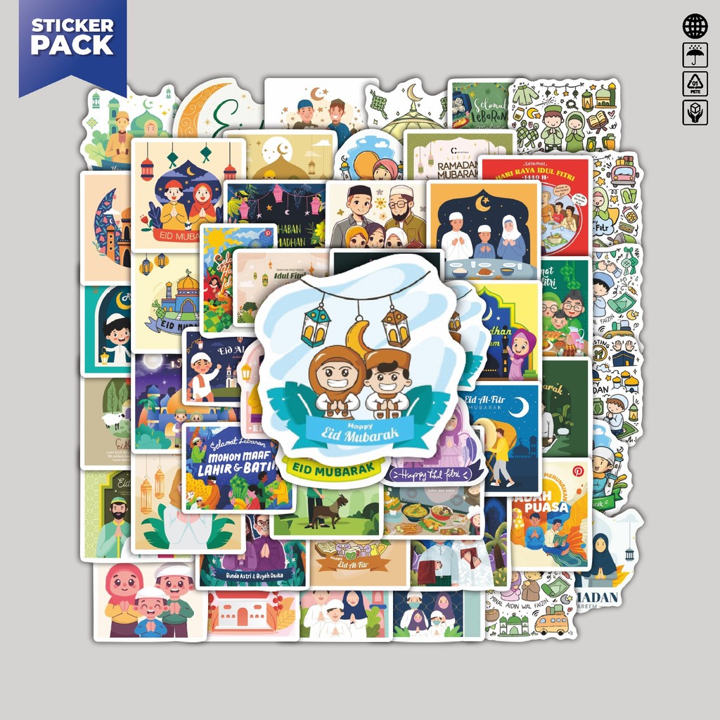 

[100PCS]Stiker Pack Stiker Tema Idul Fitri V1 Aesthetic Vinyl Anti Air Dekorasi Sticker Laptop Buku Journal Koper Helm Casing HP Gitar Helm Skateboard