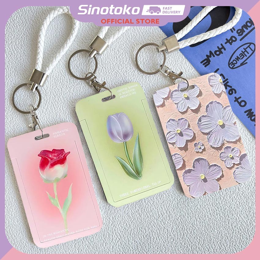 

Flower ID Card Holder Gaya Korea Kawaii – Motif Bunga & Lukisan Cat Minyak, dengan Gantungan Kunci, untuk Photocard, Kartu Kerja, Mahasiswa & MRT