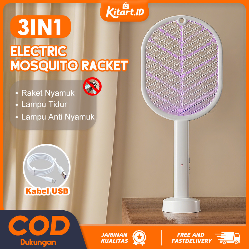 3Mode Raket Nyamuk Elektrik Cas Ori Tahan Lama Murah Awet Raket Nyamuk listrik Standing Rechargeable