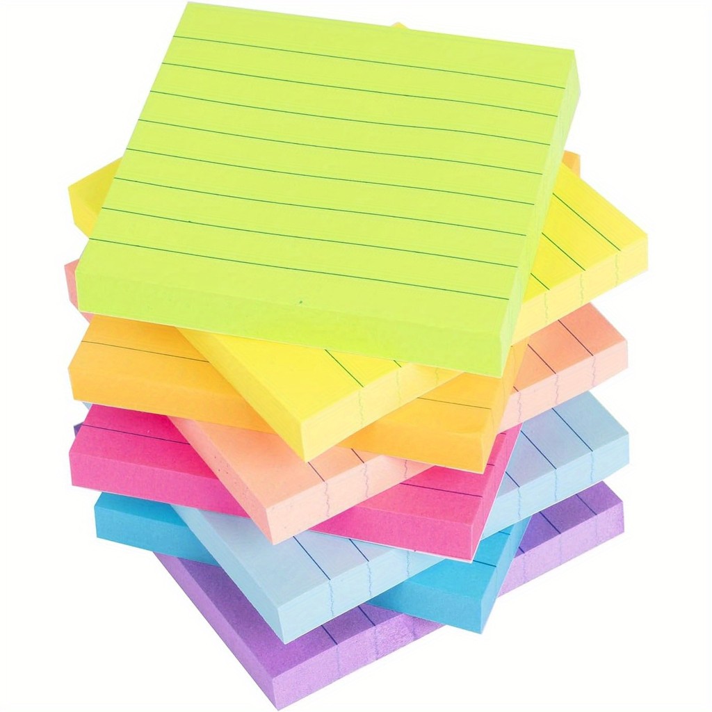 

8 Pcs Lined Sticky Notes 3x3 in Bright Ruled Post Stickies Colorful Super Sticking Power Memo Pads,50 Sheets/pad