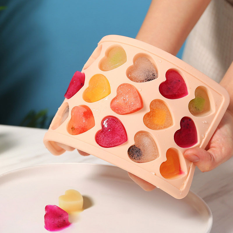 Heart Shpaed Ice Cube Trays with Lids for Freezer , 21 Holes Silicone Heart Ice Cube Molds For Whisk