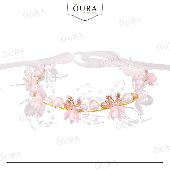 Bando Wedding Mutiara Headpiece Flower Crown Aesthetic Hiasan Mahkota Wanita Untuk Pesta - PINK
