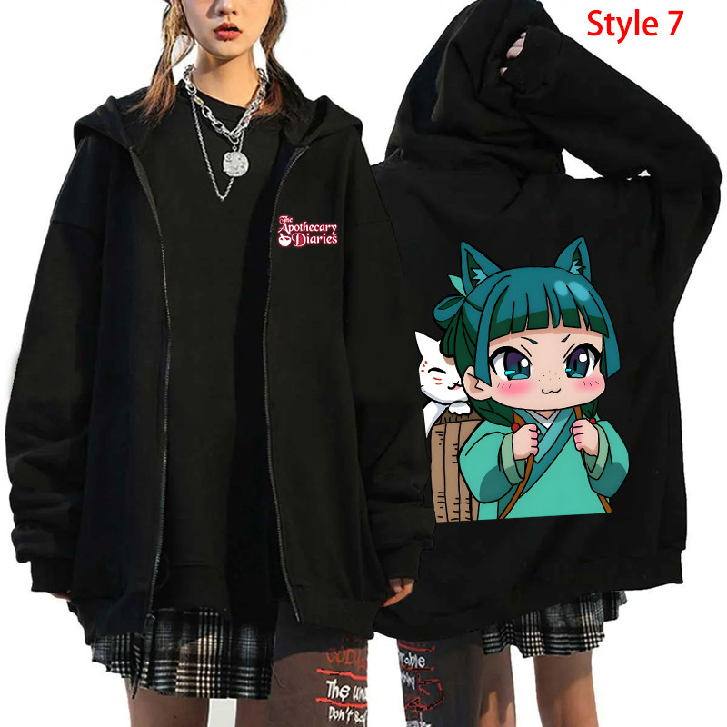 Jaket Zipper Anime The Apothecary Diaries Print Zipper Hoodie Anime MAOMAO