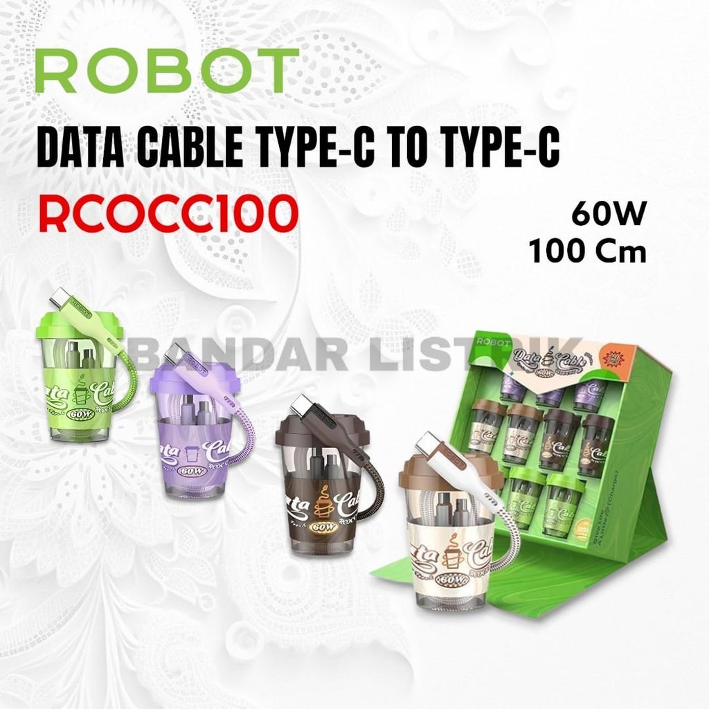 ROBOT Kabel Data Charger RCOCC100 Cas HP Handphone 60W 100Cm Type-C To Type-C Braided Universal