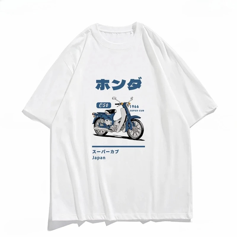 Kaos Vintage Sepeda Motor Jepang Klasik C50 C70 Kaos Cetak Grafis Pakaian Wanita Fashion Harajuku Y2